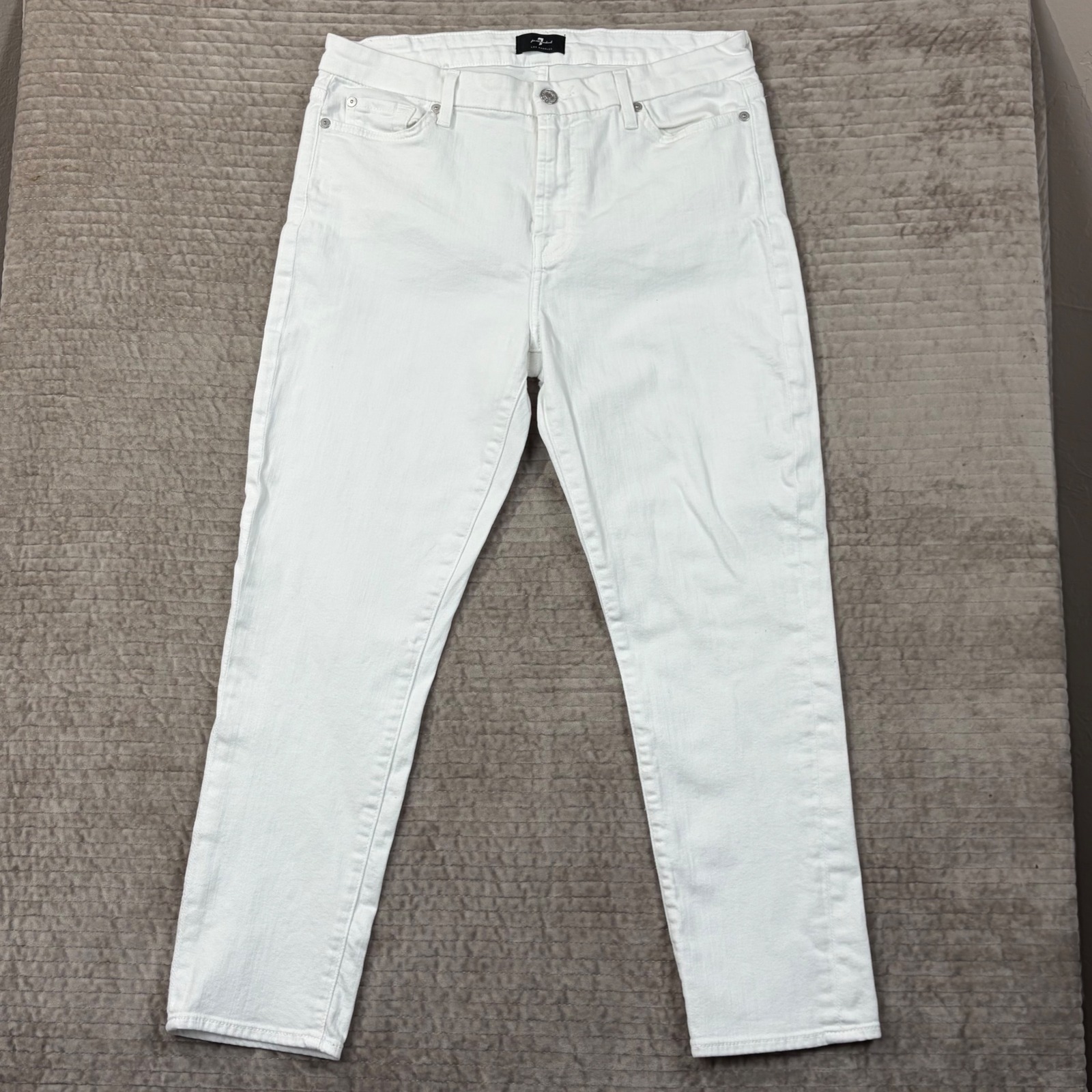 7 For All Mankind Womens White Slim Straight Leg Jeans Size 31 Stretch Denim